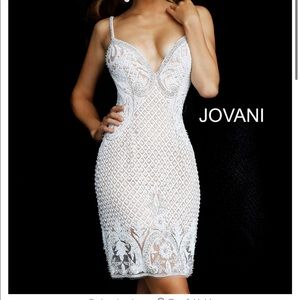 Jovani white beaded mini dress.